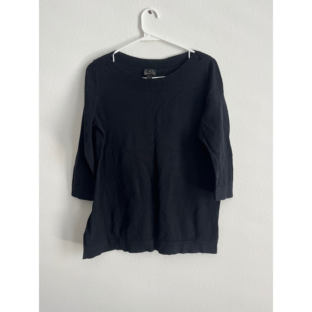 Worthington Womens Black 3/4 Sleeve Boat Neck Knit Pullover Sweater Size Large